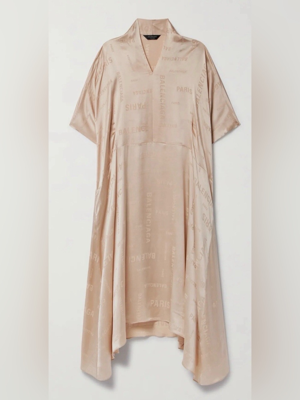 Balenciaga Beige Logo Jacquard Silk Dress Panel